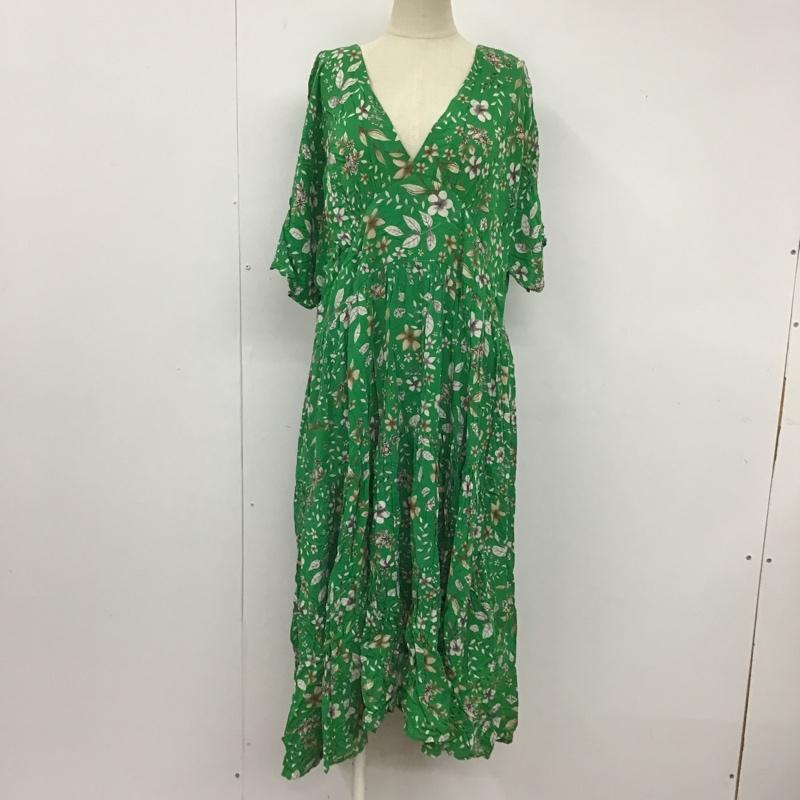ザラ ZARA ワンピース ロングスカート 2587 151 500 Vネック ティアード 半袖 M 花柄 緑 / グリーン /  レディース USED 古着 中古 10104832