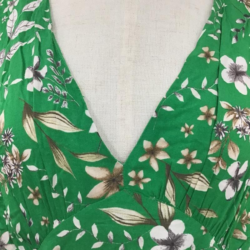 ザラ ZARA ワンピース ロングスカート 2587 151 500 Vネック ティアード 半袖 M 花柄 緑 / グリーン /  レディース USED 古着 中古 10104832