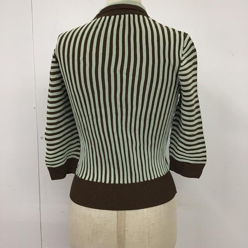 ザラ ZARA カットソー 七分袖 3471 126 054 ニットポロシャツ S ストライプ 茶 / ブラウン / X 薄緑 / ライトグリーン /  レディース USED 古着 中古 10104840