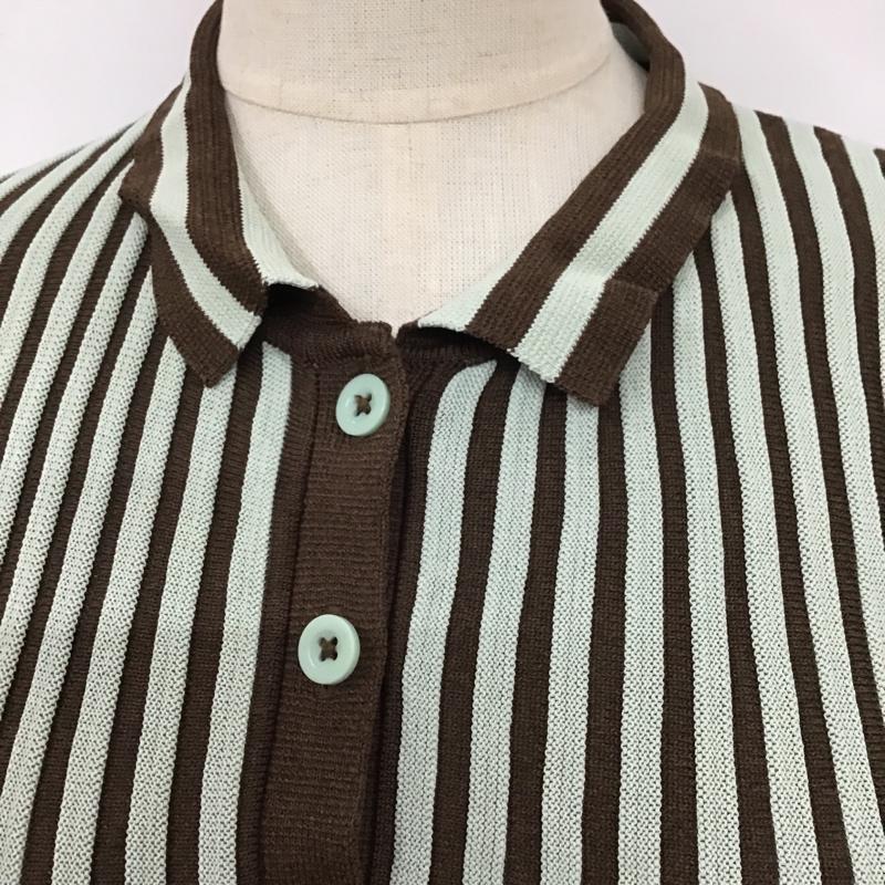 ザラ ZARA カットソー 七分袖 3471 126 054 ニットポロシャツ S ストライプ 茶 / ブラウン / X 薄緑 / ライトグリーン /  レディース USED 古着 中古 10104840