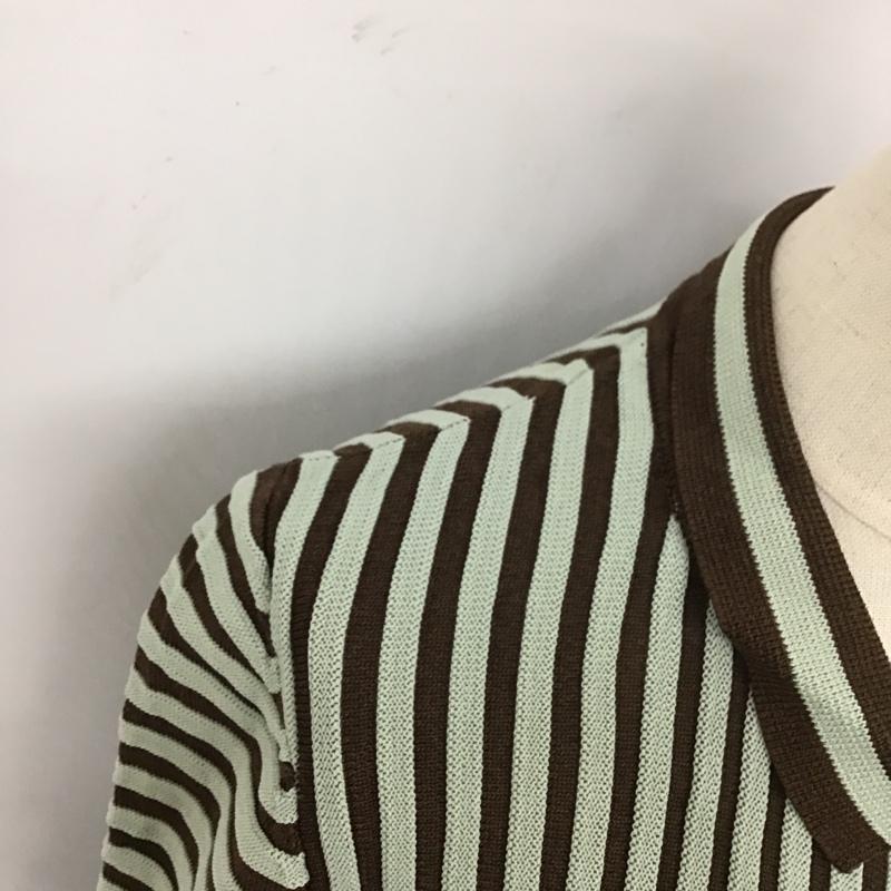 ザラ ZARA カットソー 七分袖 3471 126 054 ニットポロシャツ S ストライプ 茶 / ブラウン / X 薄緑 / ライトグリーン /  レディース USED 古着 中古 10104840