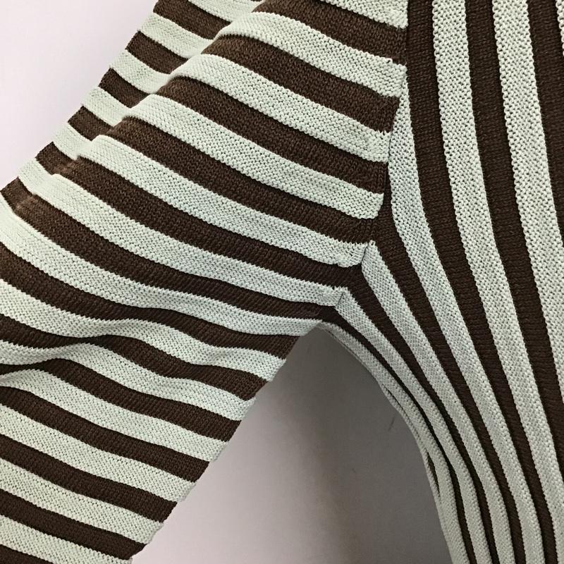 ザラ ZARA カットソー 七分袖 3471 126 054 ニットポロシャツ S ストライプ 茶 / ブラウン / X 薄緑 / ライトグリーン /  レディース USED 古着 中古 10104840