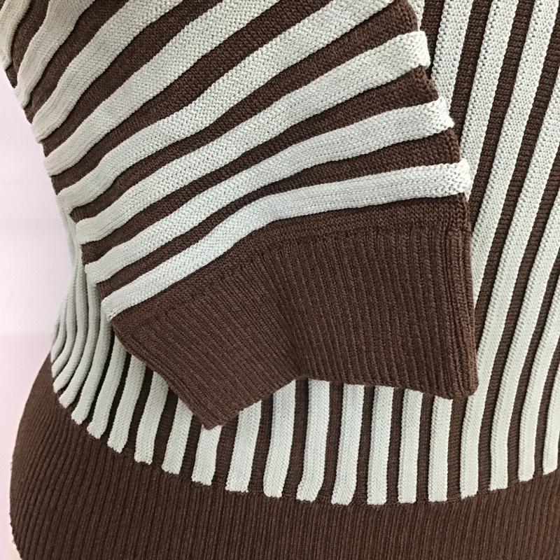 ザラ ZARA カットソー 七分袖 3471 126 054 ニットポロシャツ S ストライプ 茶 / ブラウン / X 薄緑 / ライトグリーン /  レディース USED 古着 中古 10104840