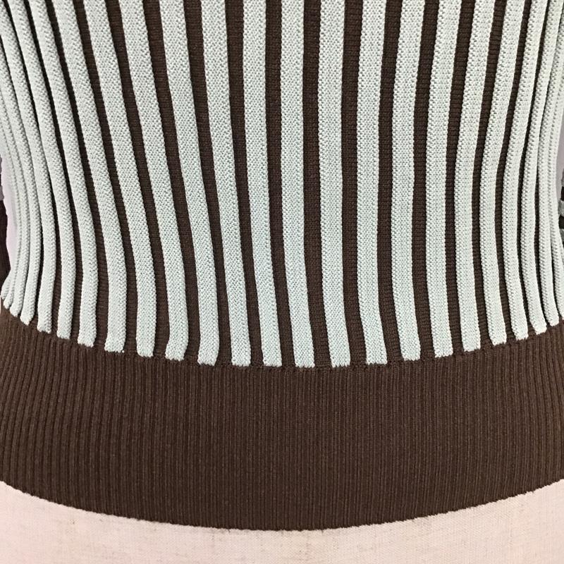ザラ ZARA カットソー 七分袖 3471 126 054 ニットポロシャツ S ストライプ 茶 / ブラウン / X 薄緑 / ライトグリーン /  レディース USED 古着 中古 10104840
