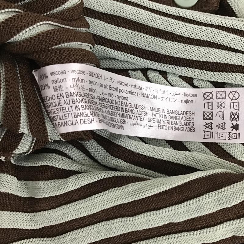 ザラ ZARA カットソー 七分袖 3471 126 054 ニットポロシャツ S ストライプ 茶 / ブラウン / X 薄緑 / ライトグリーン /  レディース USED 古着 中古 10104840