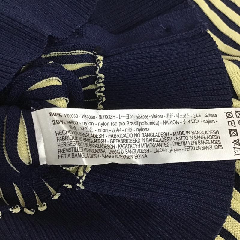 ザラ ZARA カーディガン 七分袖 3471 125 091 襟付き S ストライプ 紺 / ネイビー / X 黄 / イエロー /  レディース USED 古着 中古 10104842