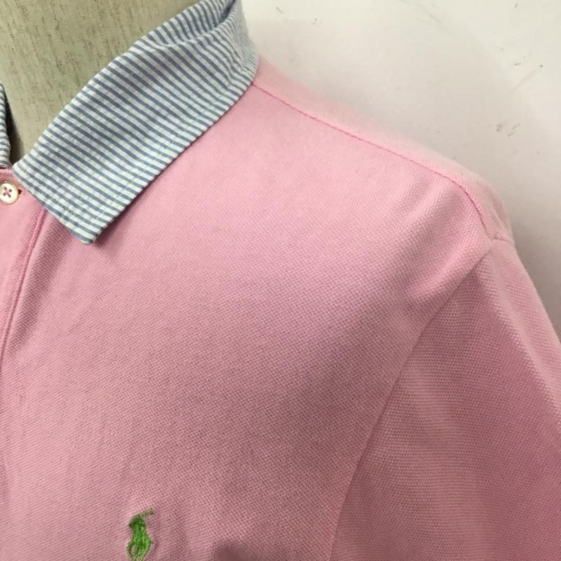 ポロバイラルフローレン Polo by RALPH LAUREN ポロシャツ 半袖 半袖ポロシャツ カラーシャツ 半袖カットソー M ロゴ、文字 桃 / ピンク /  メンズ USED 古着 中古 10104844