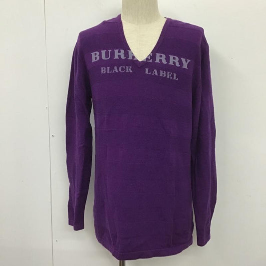 バーバリーブラックレーベル BURBERRY BLACK LABEL ニット、セーター 長袖 長袖ニットカットソー ニット セーター Vネックニット 3 ロゴ、文字 紫 / パープル /  メンズ USED 古着 中古 10104860