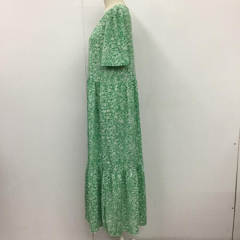 ザラ ZARA ワンピース ロングスカート 1165 190 500 Vネック 半袖 M 花柄 緑 / グリーン / X 白 / ホワイト /  レディース USED 古着 中古 10104887