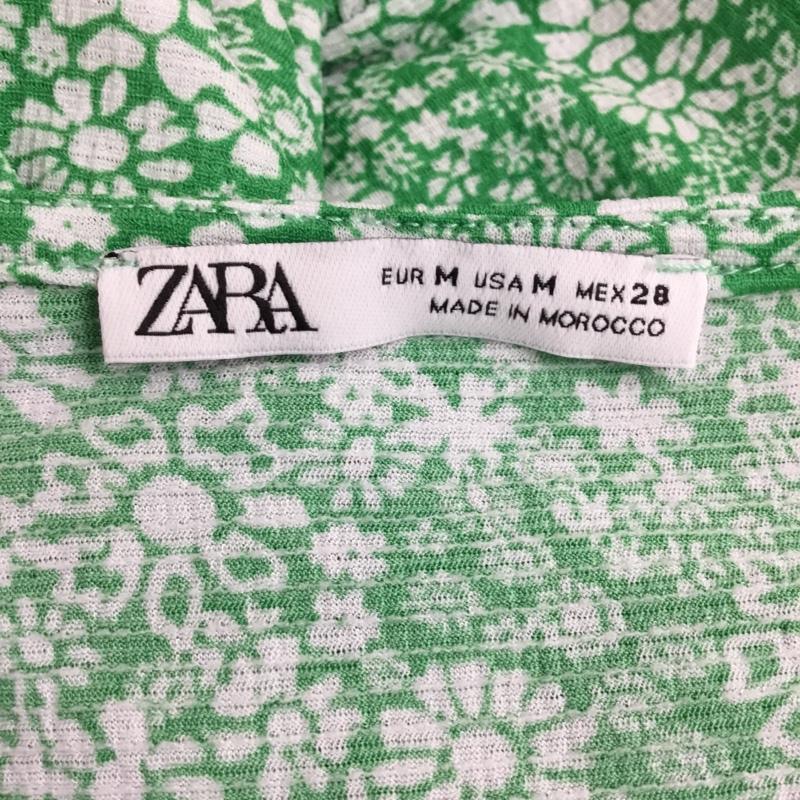 ザラ ZARA ワンピース ロングスカート 1165 190 500 Vネック 半袖 M 花柄 緑 / グリーン / X 白 / ホワイト /  レディース USED 古着 中古 10104887