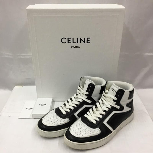 セリーヌ CELINE スニーカー スニーカー MU1200 CT-01 ハイカット 41 箱有 ロゴ、文字 白 / ホワイト / X 黒 / ブラック /  メンズ USED 古着 中古 10105037