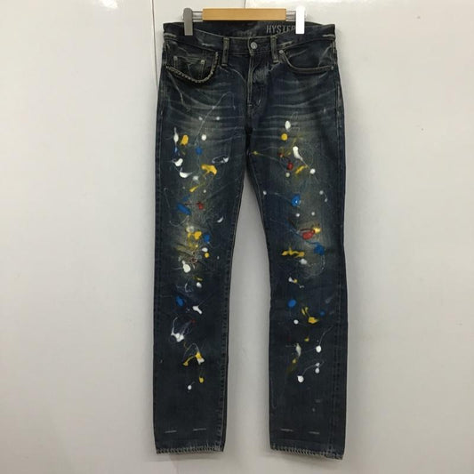 ヒステリックグラマー HYSTERIC GLAMOUR パンツ デニム、ジーンズ 0263AP20 スリムパンツ 加工パンツ ペイントパンツ スタッズ 32インチ 総柄 インディゴ / インディゴ /  メンズ USED 古着 中古 10105210