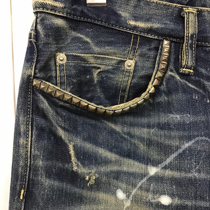 ヒステリックグラマー HYSTERIC GLAMOUR パンツ デニム、ジーンズ 0263AP20 スリムパンツ 加工パンツ ペイントパンツ スタッズ 32インチ 総柄 インディゴ / インディゴ /  メンズ USED 古着 中古 10105210