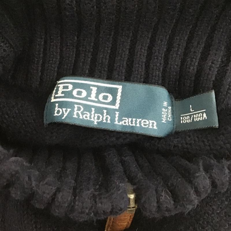 ポロバイラルフローレン Polo by RALPH LAUREN ジャケット、上着 ジャンパー、ブルゾン ジップアップジャケット ジップアップニットジャケット タートルネック セーター L ロゴ、文字 紺 / ネイビー /  メンズ USED 古着 中古 10105222