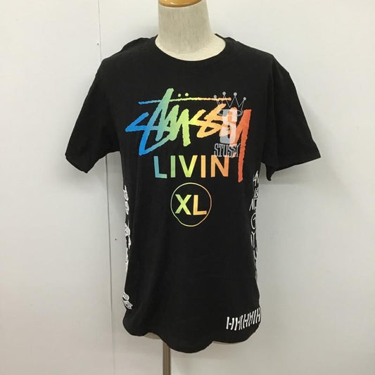 ステューシー STUSSY Tシャツ 半袖 半袖カットソー プリントTシャツ クルーネックカットソー M プリント 黒 / ブラック /  メンズ USED 古着 中古 10105390
