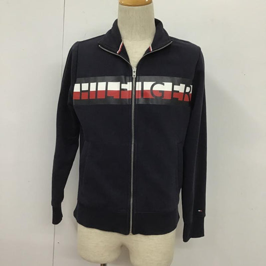 トミーヒルフィガー TOMMY HILFIGER トレーナー 長袖 長袖スウェット 長袖トレーナー リブカットソー カラージップトレーナー プリントトレーナー M ロゴ、文字 紺 / ネイビー /  メンズ USED 古着 中古 10105428