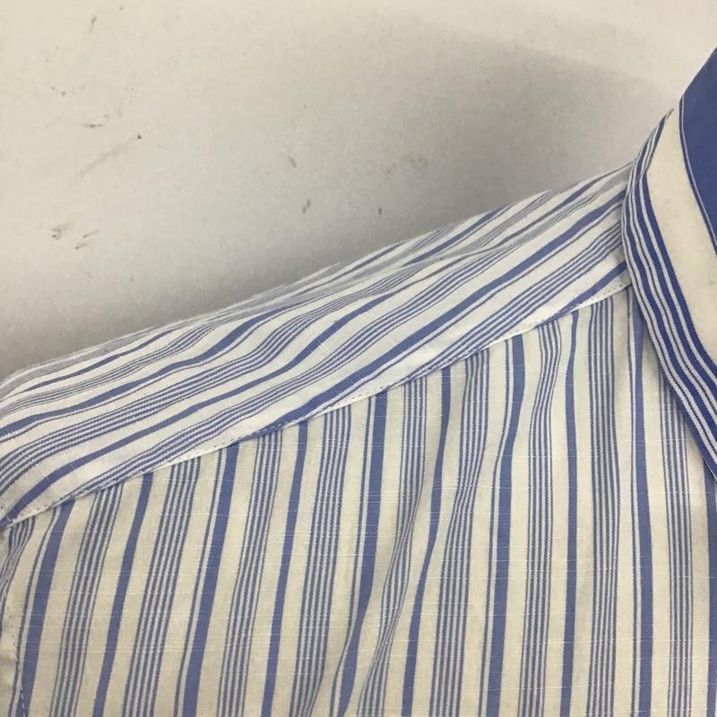 プラダ PRADA シャツ、ブラウス 長袖 ACU1 2018 3652 ストライプ バックプリント 37 ロゴ、文字 白 / ホワイト / X 水色 / ライトブルー /  メンズ USED 古着 中古 10105490