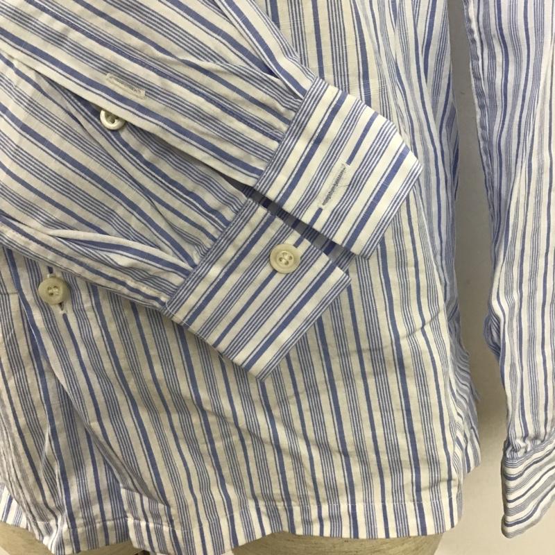 プラダ PRADA シャツ、ブラウス 長袖 ACU1 2018 3652 ストライプ バックプリント 37 ロゴ、文字 白 / ホワイト / X 水色 / ライトブルー /  メンズ USED 古着 中古 10105490