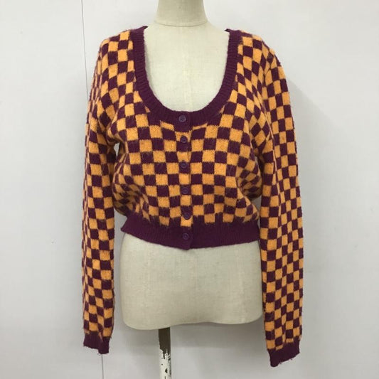 ザラ ZARA カーディガン 長袖 1957 001 050 ショート丈 Uネック M チェック 橙 / オレンジ / X 紫 / パープル /  レディース USED 古着 中古 10105497
