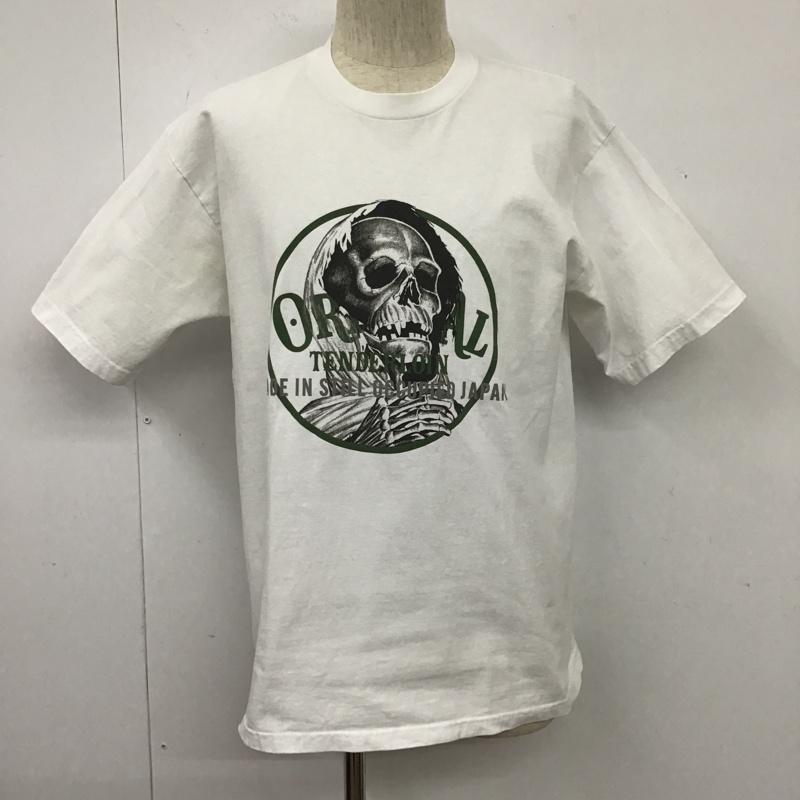 テンダーロイン TENDERLOIN Tシャツ 半袖 クルーネック ドクロ スカル プリント PRO CLUB L ロゴ、文字 白 / ホワイト / X カーキ / カーキ /  メンズ USED 古着 中古 10105512