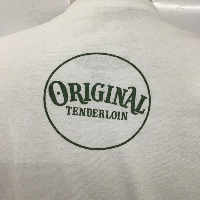 テンダーロイン TENDERLOIN Tシャツ 半袖 クルーネック ドクロ スカル プリント PRO CLUB L ロゴ、文字 白 / ホワイト / X カーキ / カーキ /  メンズ USED 古着 中古 10105512