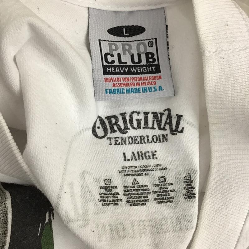 テンダーロイン TENDERLOIN Tシャツ 半袖 クルーネック ドクロ スカル プリント PRO CLUB L ロゴ、文字 白 / ホワイト / X カーキ / カーキ /  メンズ USED 古着 中古 10105512